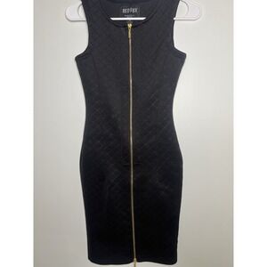 Redfox Med Black Quilted Full Gold Zipper Dress‎ Curvy Sexy Tight Cocktail Party